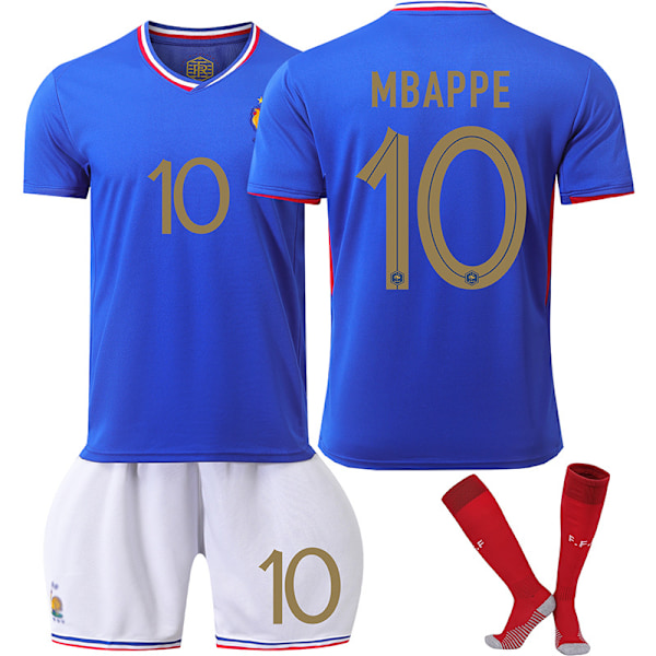 UEFA Euro 2024 Frankrikes hemmaplan Nr 10 Mbappe Barnfotbollströja No.10 Mbappe XS