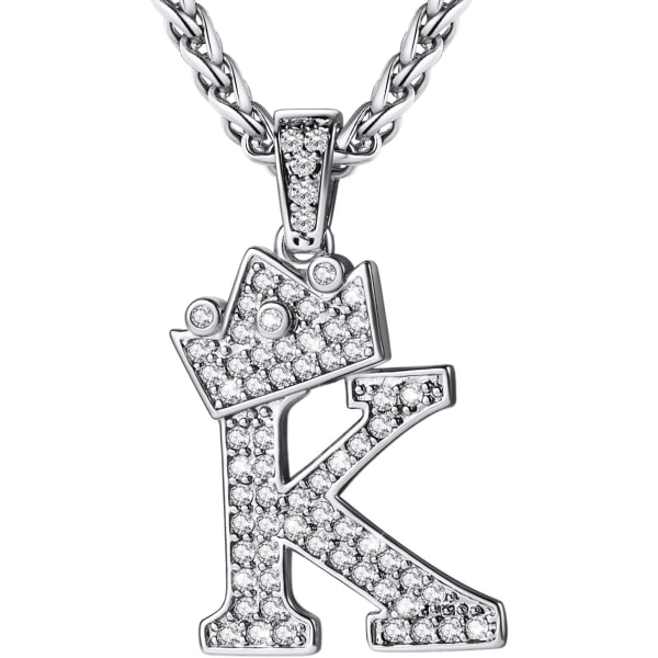 Kruunu Alku A-Z Kaulakoru, Jäädytetty Kirjainriipus 22-24 Tuuman Ketjulla, Miehet Naiset Bling Hip Hop Aakkoset Nimi Korut Lahja Suuret Alku Kirjaimet Kaulakorut K Silver