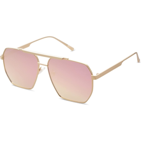 Retro Ylisuuret Neliömäiset Polarisoivat Aurinkolasit Naisille Ja Miehille Vintage Sävyt UV400 Klassiset Suuret Metalliset Aurinkolasit Shiny Gold
