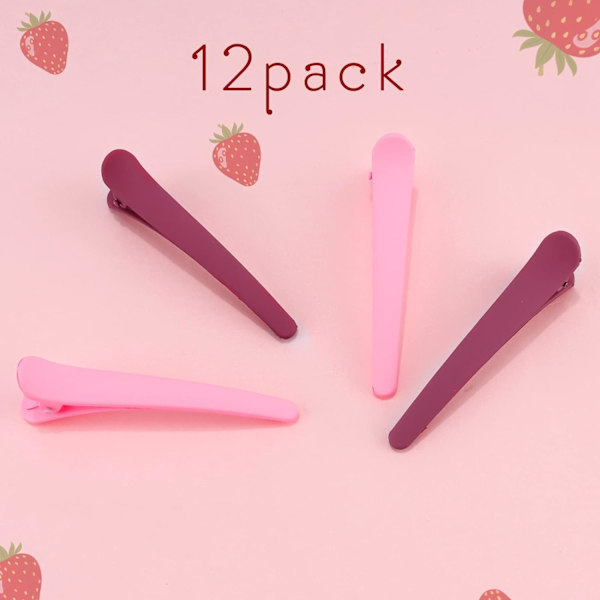 12 st hårklämmor för styling sektionering, 3,1 tum matta alligator hårklämmor hårspännen ingen veck anka näbb hårklämma Pink,Purple