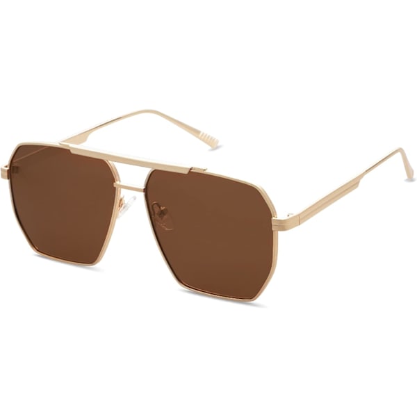 Retro Ylisuuret Neliömäiset Polarisoivat Aurinkolasit Naisille Ja Miehille Vintage Sävyt UV400 Klassiset Suuret Metalliset Aurinkolasit Light Gold