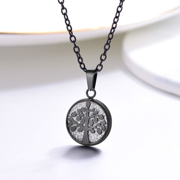 Livets tre-halskjede, Nature Spiritual Necklace, Family Tree Necklace, Herre- og dame-smykker, Kom med gaveeske black flicker