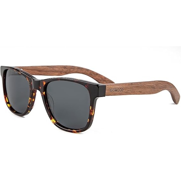 Träsolglasögon för män och kvinnor | Premium Polariserade Valnöt Ebenholts Bambu eller Zebra Träskalmar & Acetatram | Blacked Out UV400 Tortoise Frame | Walnut Temples