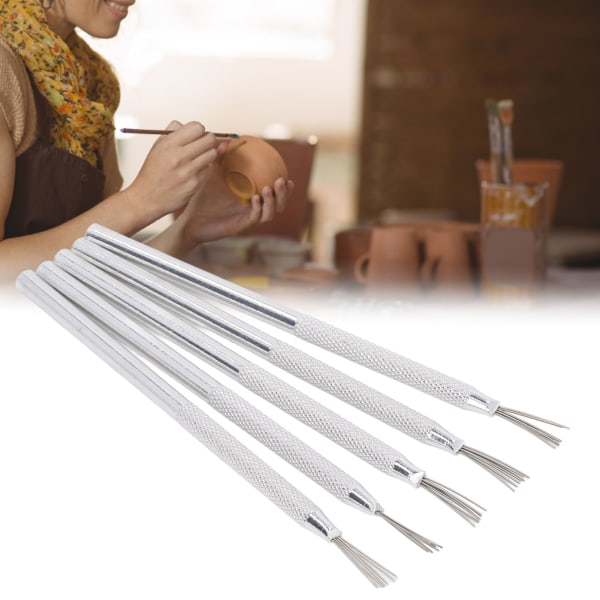 5 kpl savineulatyökalut hopeanvalkoinen alumiinikahva savikeramiikka veistotekstuurin mallinnustyökalut