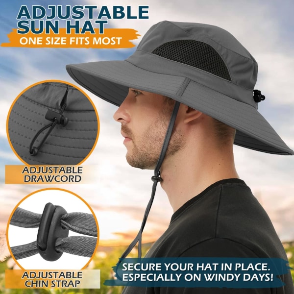 Unisex Solhat, Vandtæt Bredskygget Bucket Hat Pakkelig Boonie Hat til Fiskeri Vandreture Havearbejde Safari Strand Dark Grey