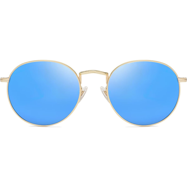 Pienet pyöreät polarisoidut aurinkolasit naisille ja miehille, klassiset vintage-retrovarjostimet UV400 Gold Blue
