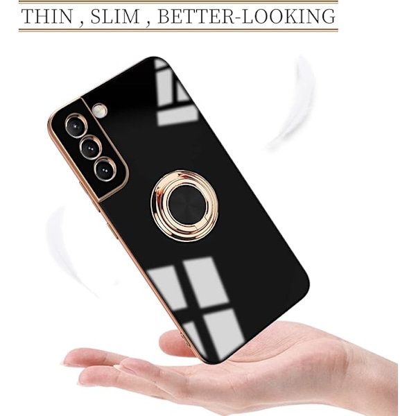 Kompatibelt skal för Samsung Galaxy S21 FE med ringhållare och stativ [med magnet] Mjukt TPU Stötsäkert Elektropläterat Skyddande Ph