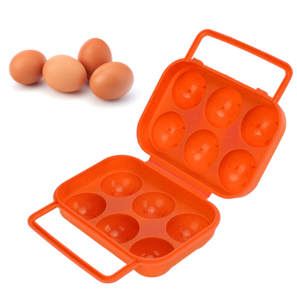 Bærbar egg oppbevaringsboks ABS 6 rutenett eggboks for utendørs innendørs egg oppbevaring oransje