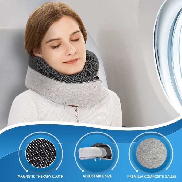 Rejse nakkepude hagestøttepude justerbar 100% ren memory foam pude til hjem, fly og bil, nyt ergonomisk design blød bedst fuld nakke su Grey