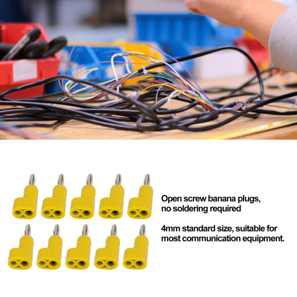 10 stk/sett 4 mm loddefri bananplugg stablebar åpen skrue 30V AC-60V DC Maksimalt 26A for elektronisk industrielt utstyr Yellow