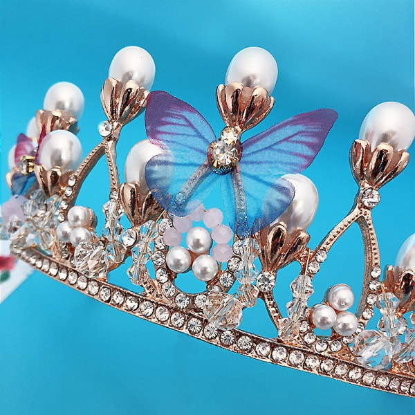 Princess Tiaras for Girls, Crystal Pearl Crown Pannband för födelsedag, firande, semester, kostymfest (guld 1)