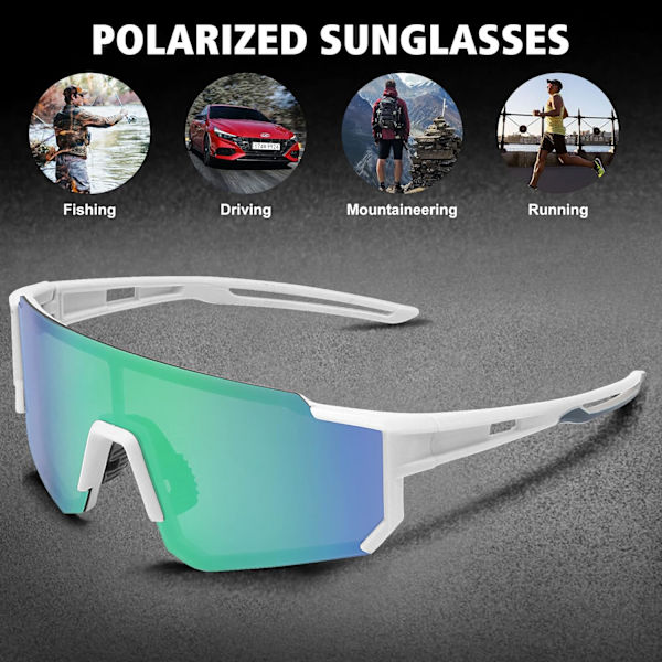 Polarisoidut urheiluaurinkolasit miehille ja naisille, ajamiseen, kalastukseen, pyöräilyyn, maastopyöräilyyn, UV400-suoja White Frame green