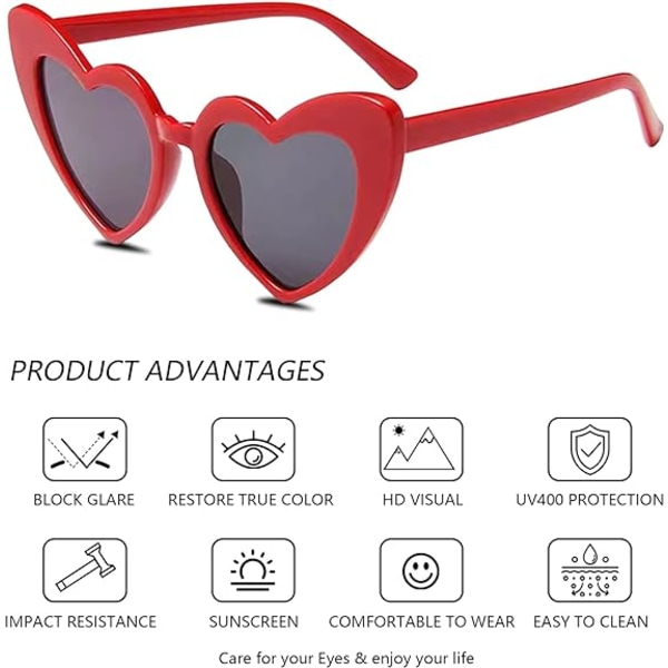 Hjärtformade solglasögon för kvinnor Trendiga kärleksglasögon Retro solglasögon