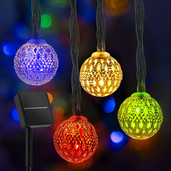 Solar Moroccan String Lights Outdoor 100 LED 39.5 Ft Globe Fairy Lights with 8 Lighting Modes, Waterproof Solar Powered String Lights for Garden Yard