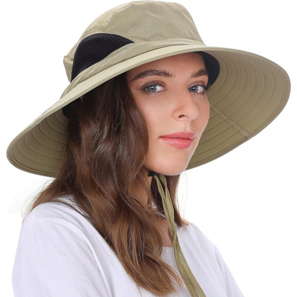 Unisex Solhatt, Vanntett Bred Bremskjerm Bøttehatt Pakkbar Booniehatt for Fiske Fotturer Hagearbeid Safari Strand Khaki Green