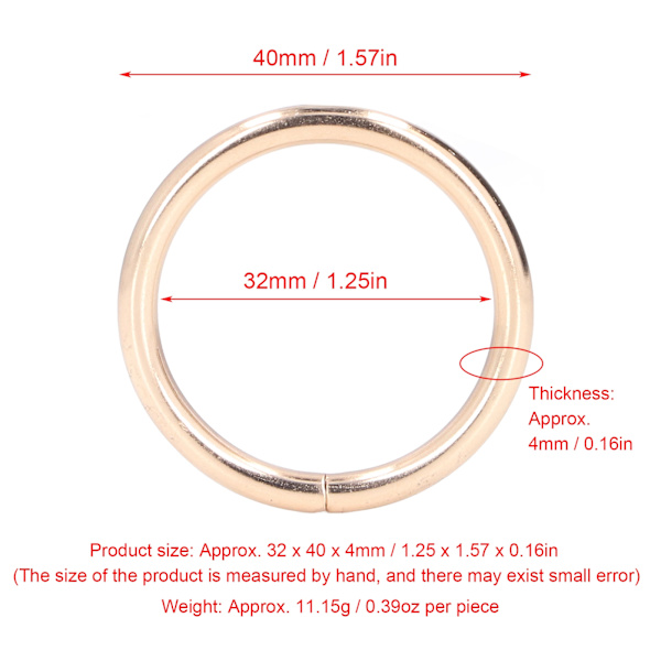 20 stk. metalringe 4x32mm jern robuste holdbare multifunktionelle udsøgte metal O-ringe Gold