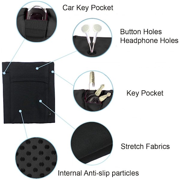 Universell sportarmband för alla mobiltelefoner. Telefonarmband för löpning, fitness och gymträning Passar telefoner upp till 7\"  ren svart XL Pure black XL