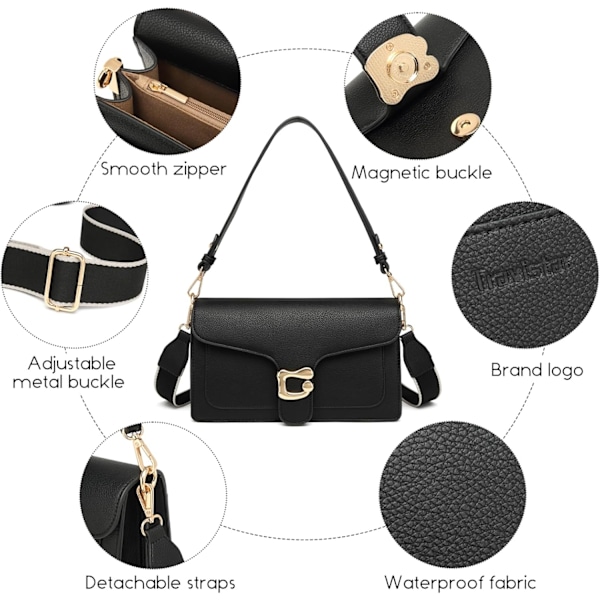 Små Crossbody-väskor för Kvinnor - Crossbody-väska i Läder Trendig Crossbody-handväska Svart Axelväska Elegant Satchel Handväskor Designer black
