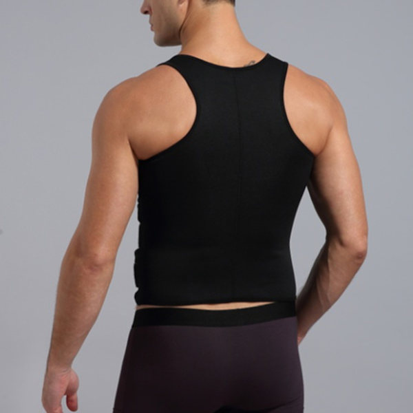 Mænd Taljetræner Lynlås Træning Sved Sauna Mave Kontrol Justerbar Bælte Body Shaper Vest til Gåtur Kørsel Løb Bodybuilding Sort L