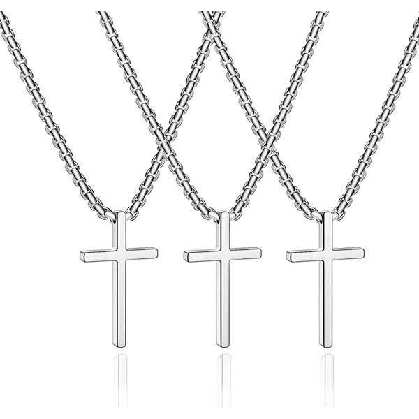 Korshalsband för män och kvinnor guld silver svart rostfritt stål silver korshänge halsband enkla söta halsband för män och kvinnor guld smycken 3Pcs Silver 2.1X1.2in