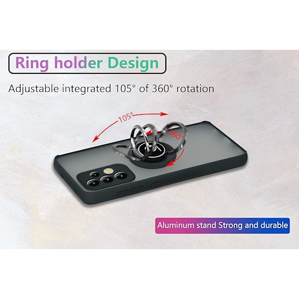 Er spesielt designet for Samsung Galaxy A52(5G) Anti-riper, anti-fingeravtrykk, innebygd 360° roterende ringbrakett solid og holdbar
