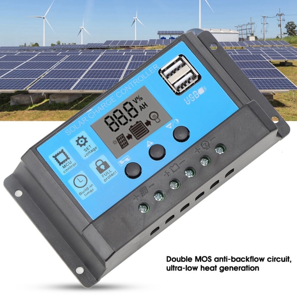 Solcellsladdningsregulator LCD Dubbel USB PWM Cellpanel Regulator med Last Automatisk Identifiering 12V 24V50A