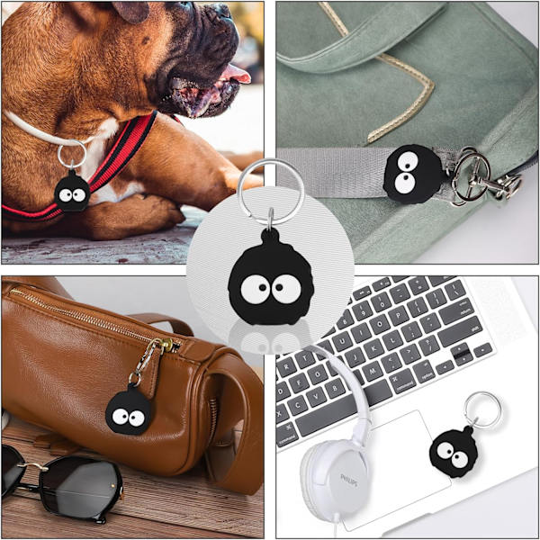 Pehmeä silikonikotelo Airtagille avainrenkaalla, yhteensopiva Apple Air Tag -pidikkeen avaimenperän kanssa avaimille, matkatavaroille, lemmikkieläinten koiran tai kissan kaulapannalle, repulle, An Black Coal Ball
