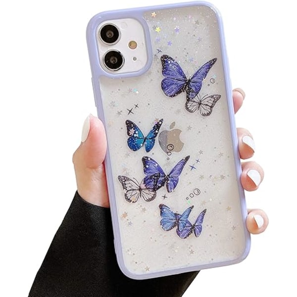 Kompatibel med iPhone 12 Cover, iPhone 12 Pro Cover, Sommerfugl Bling Glitter Design Sødt Cover, Piger Kvinder Slankt TPU Stødfanger Stødsikkert