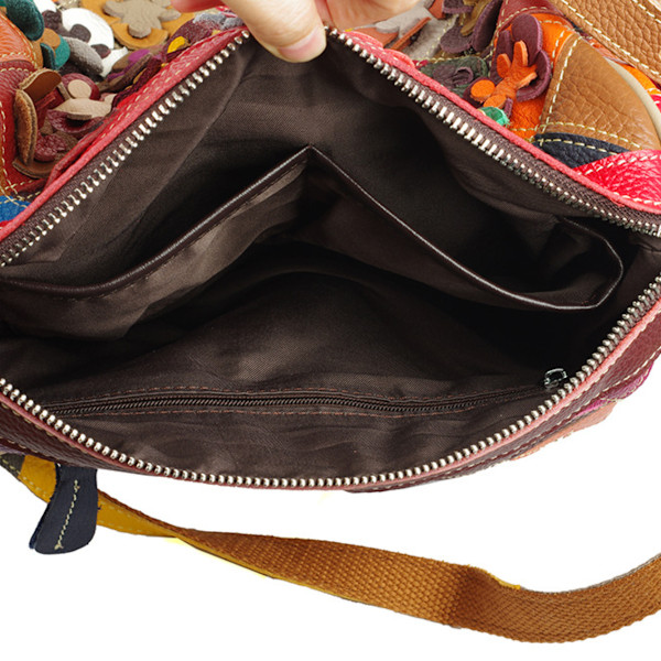 Äkta läder enkel axelväska färgglad damväska handgjord färgkollision handväska crossbody