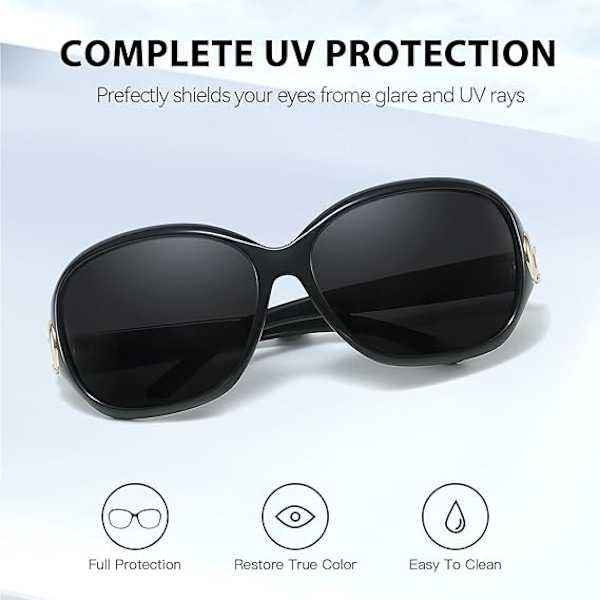 Polariserade solglasögon för kvinnor, trendiga överdimensionerade solglasögon mode dam solskydd anti-bländning UV400-skydd black