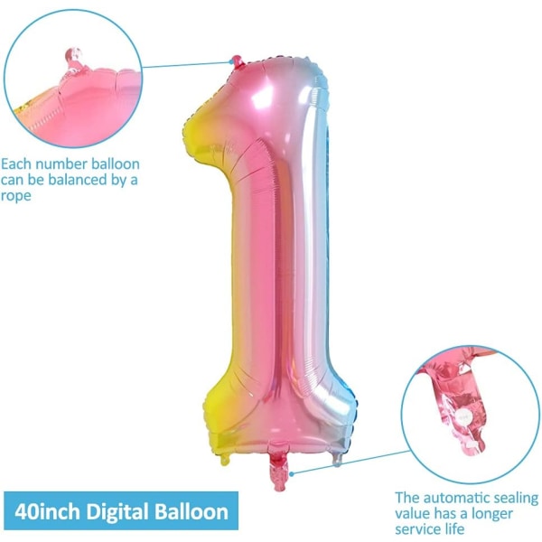 40 tum stora regnbåge nummer 2 folie Mylar helium ballonger för födelsedagsfest firande dekoration