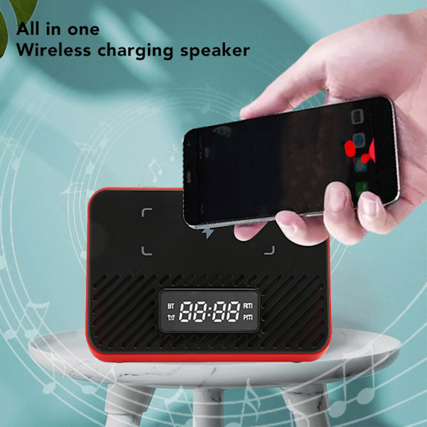 Langaton latausasema 15W 3 in 1 Langaton puhelimen laturi Bluetooth-kaiuttimella Digitaalinen herätyskello Red