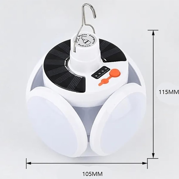 2-in-1 kokoontaitettava aurinko- ja USB-retkeilylyhty - 5-vaiheinen himmennys, kaukosäädin ja koukku ulkokäyttöön