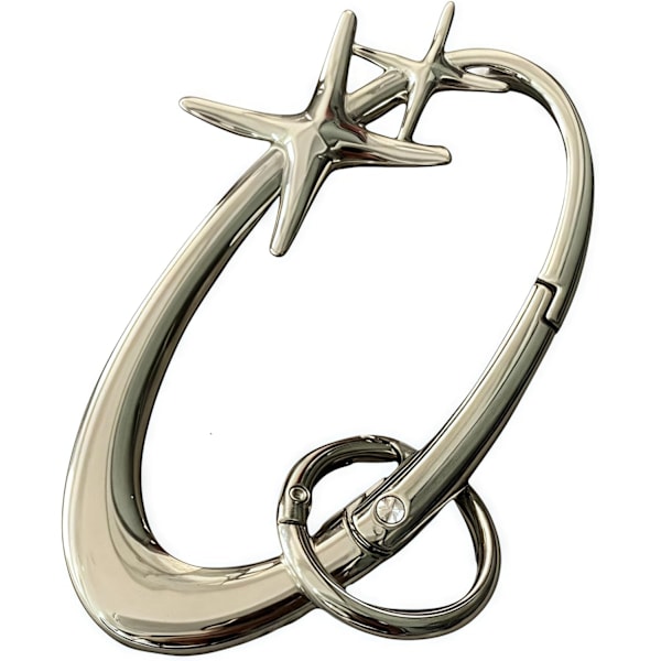 Starlight Y2K Metall Karbinhake Set: Tungt Glänsande Bältesögla Tillbehör Bälte & Stjärna Silver Matt Krom Nyckelring - Trendig Gåva för Y2K En Silver