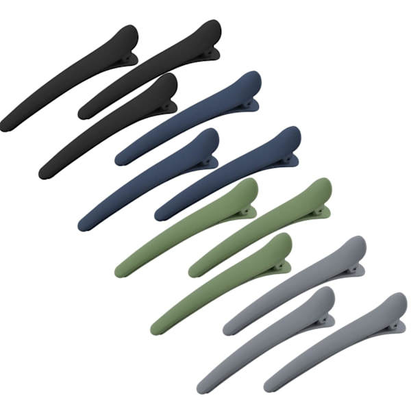 12 stk hårklemmer for stylingseksjoner, 3,1 tommer matte alligator hårklemmer hårspenner ingen brett andebildet hårklemme Black,Grey,Blue,Green