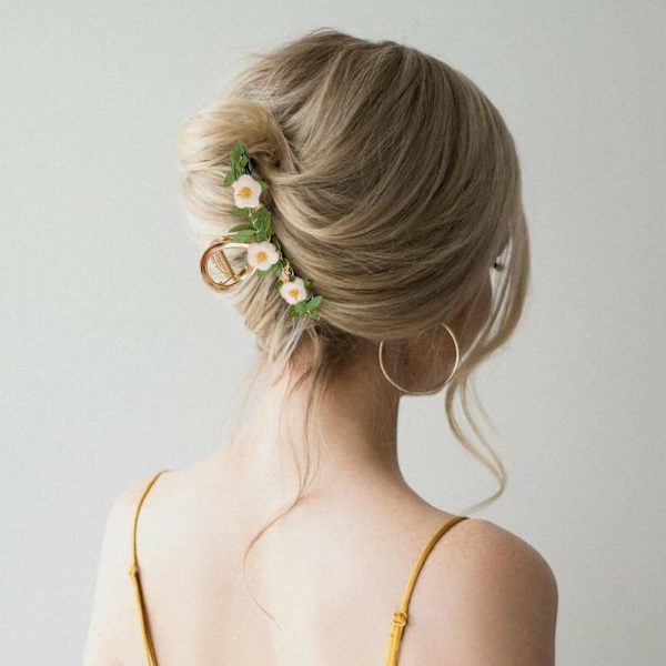 Hårklemmer Blomst Klo for Kvinner, 2 stk Store Sommerfugl Sklisikker Sterke Metall Kamelia Hårklemmer Flower-Green
