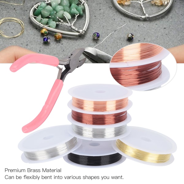 6-pak smykketråd perlesæt messingrulle med mini diagonal tang til DIY Craft Reapir