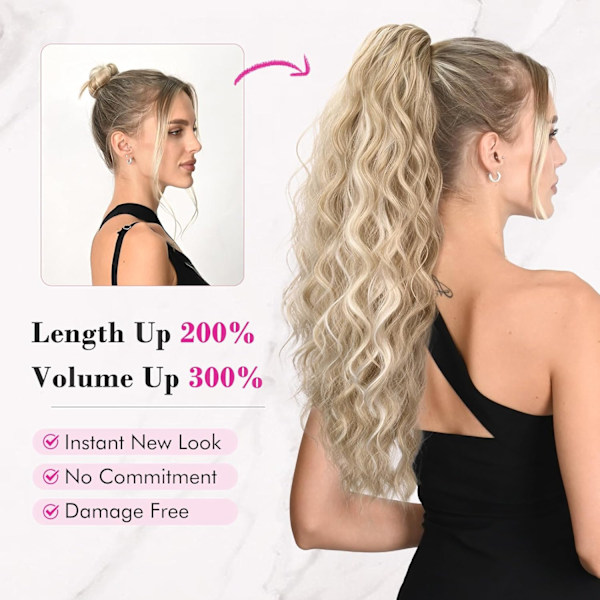 Highlights Drawstring Pony - Lang Beach Wave Syntetisk Hårforlengelse | Uanstrengt Beachy Chic for Kvinner
