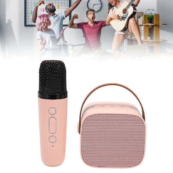 Mini Karaoke Maskin Set Stöd Bluetooth AUX USB Minneskort Bärbar Bluetooth Högtalare med Trådlös Mikrofon Pink