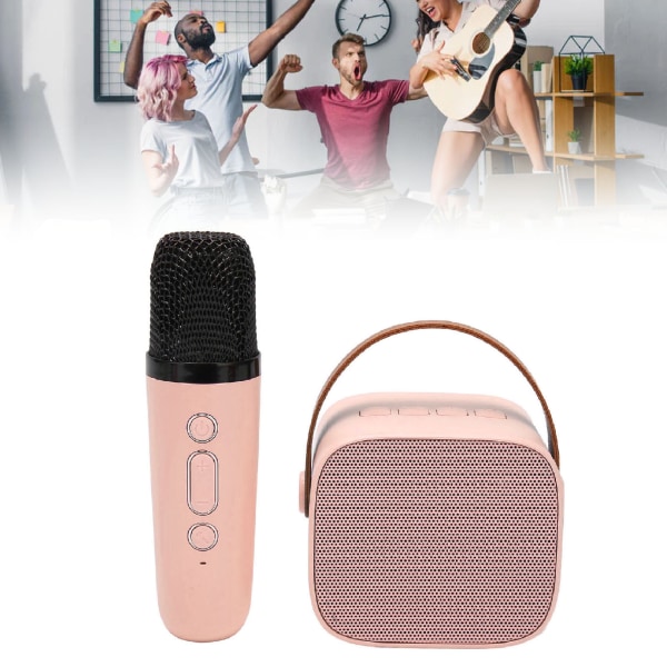 Mini Karaoke Maskinsæt Understøtter Bluetooth AUX USB-hukommelseskort Bærbar Bluetooth-højttaler med trådløs mikrofon Pink