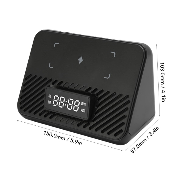 Trådløs opladningsstation 15W 3 i 1 trådløs telefonoplader med Bluetooth-højttaler Digitalt vækkeur Black