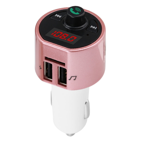 Bil trådløs Bluetooth lydadapter FM radioadapter dobbel USB-lader MP3-spiller (rosa)