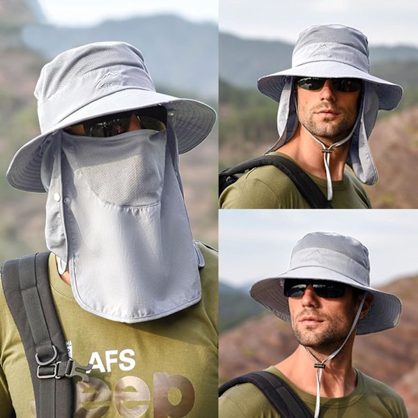 Solhatte til mænd og kvinder, fiskehat UPF 50+ åndbar bredskygget sommer UV-beskyttelseshat Light Grey