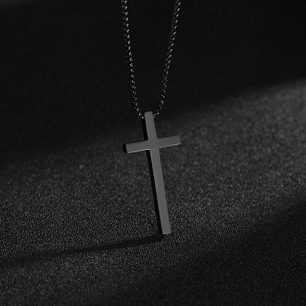 Korshalsband i silver, guld och svart rostfritt stål för män och kvinnor - enkelt och sött halsband med korshänge 3Pcs Black 2.1X1.2in