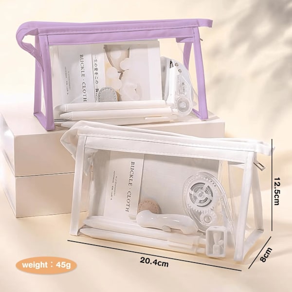 Genomskinligt Pennfodral, Triangulärt Genomskinligt Pennfodral för Tentor, Transparent PVC Pennfodral med Stor Kapacitet, 1 Styck, Pennfodral för Studenter white