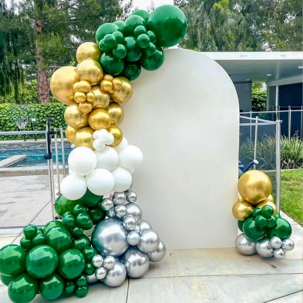 129 stk. grønne og gyldne balloner i forskellige størrelser - Pakke med 18, 12, 10 og 5 tommer - Til grønne metalliske gyldne ballonbuer, guirlande og temaballoner - Tropisk ju Green and Gold