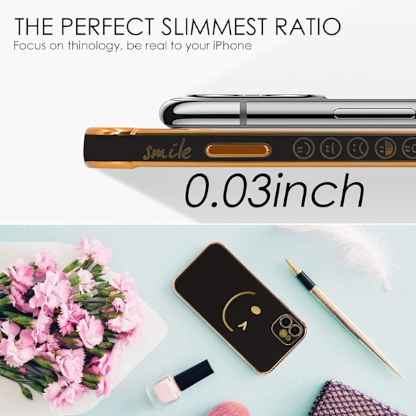 Suunniteltu iPhone 11ProMax -kotelolle - Pehmeä TPU-puhelinkotelo hymynaamakuviolla, kameran linssisuojauksella ja korotetulla vahvistuksella