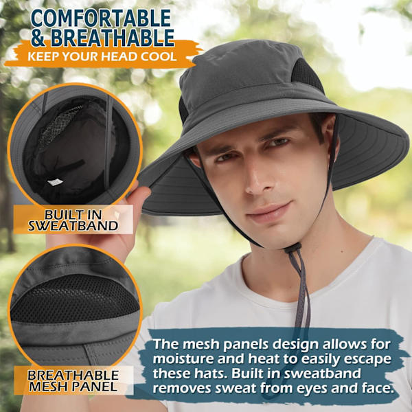 Unisex Solhat, Vandtæt Bredskygget Bucket Hat Pakkelig Boonie Hat til Fiskeri Vandreture Havearbejde Safari Strand Dark Grey