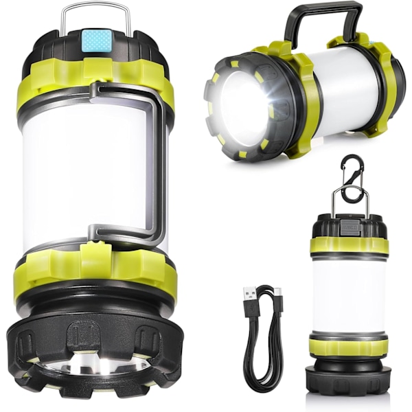 Consciot Uppladdningsbar LED Campinglykta Ficklampa (1-pack) - 6 Lägen 3600mAh Powerbank IPX4 Vattentät USB - C för Nödsituationer & Light Green