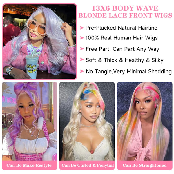 613 Blonde Lace Front Parykk Menneskehår 28 Tommer 180% Tetthet 13x6 HD Transparent Body Wave Blonde Lace Front Parykker Menneskehår Blonde Lace Frontal Menneskehår Lim Light Gold 28 Inch